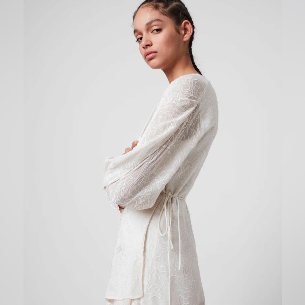 AllSaints Keva Palmer Long Sleeve Wrap Dress (Small)